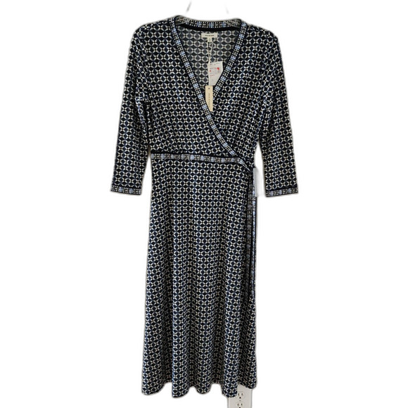 Max Studio Black Blue Small Faux Wrap Dress NWT - Picture 1 of 7